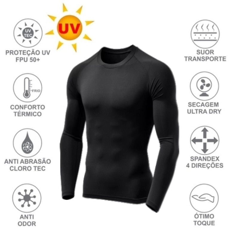 T-shirt de proteção solar térmica compressão segunda pele tecido UV gelado 50 - Galeria Imports